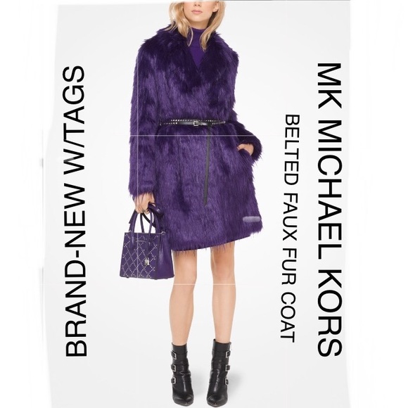 NWT MICHAEL KORS MK BELTED FAUX-FUR COAT XX-S $450 - Picture 1 of 8